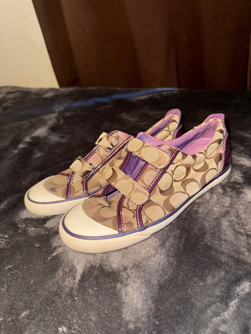 Coach Sneakers Size 8 Brown Fabric Velcro Strap Casual Shoes